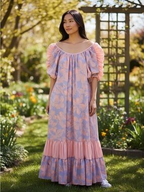 VINTAGE HANS JUTTE HAWAIIAN TIERED MAXI DRESS SZ XL